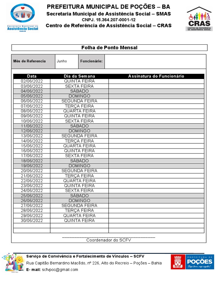 Folha de Ponto Mensal | PDF