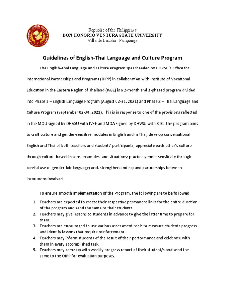 Guidelines of English Thai Program | PDF | Communication