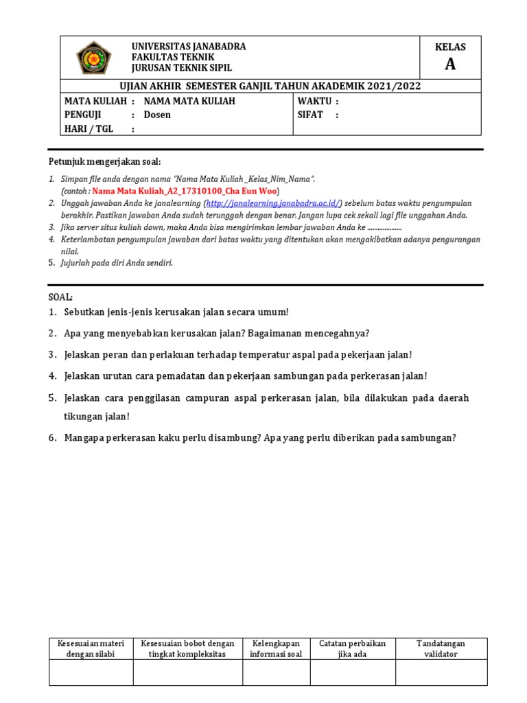 Soal Uas Perencanaan Perkerasan Jalan Pdf