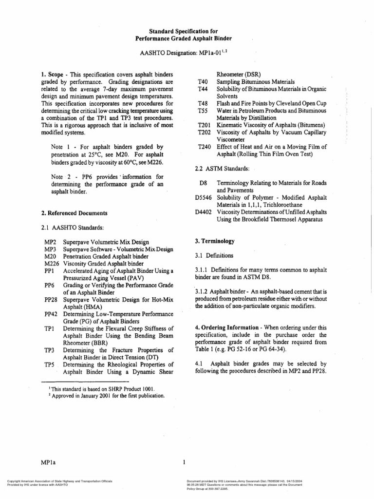 AASHTO MP1a - 01 | PDF | Asphalt | Physical Sciences