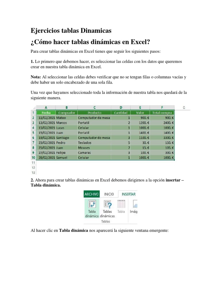 Ejercicio Tablas Dinámicas PDF Microsoft Excel Hoja de cálculo