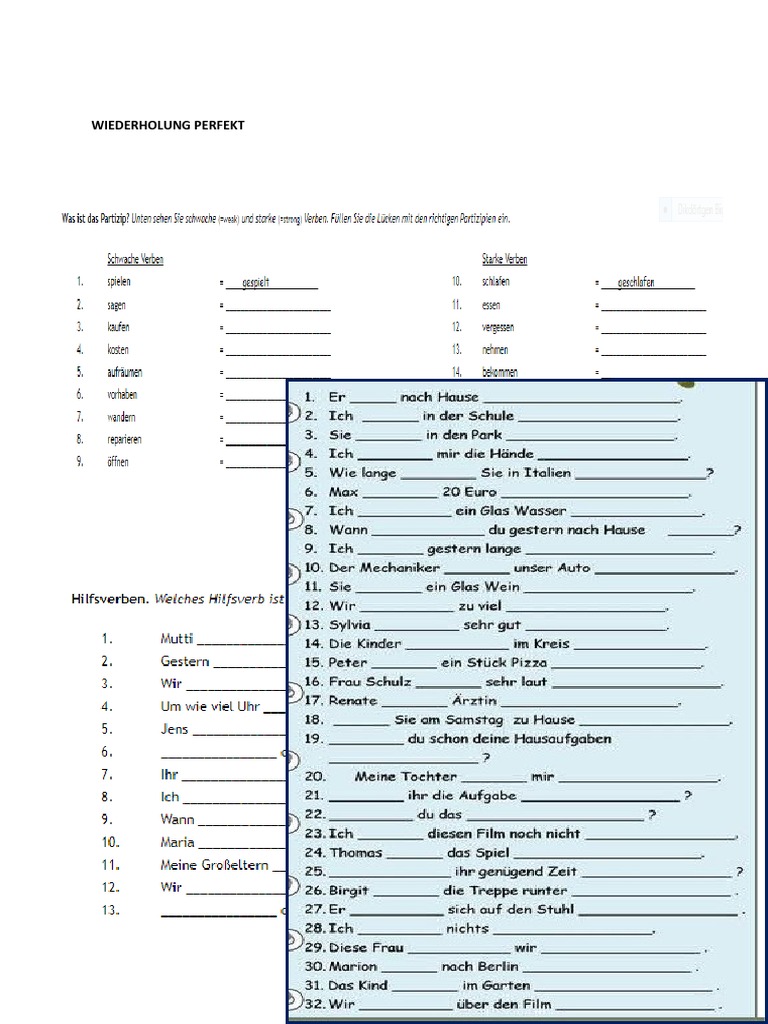 Arbeitsblatt Perfekt
 Arbeitsblatt Perfekt