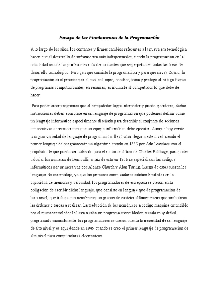 Ensayo de Los Fundamentos de La Programación | PDF | Programación de ...