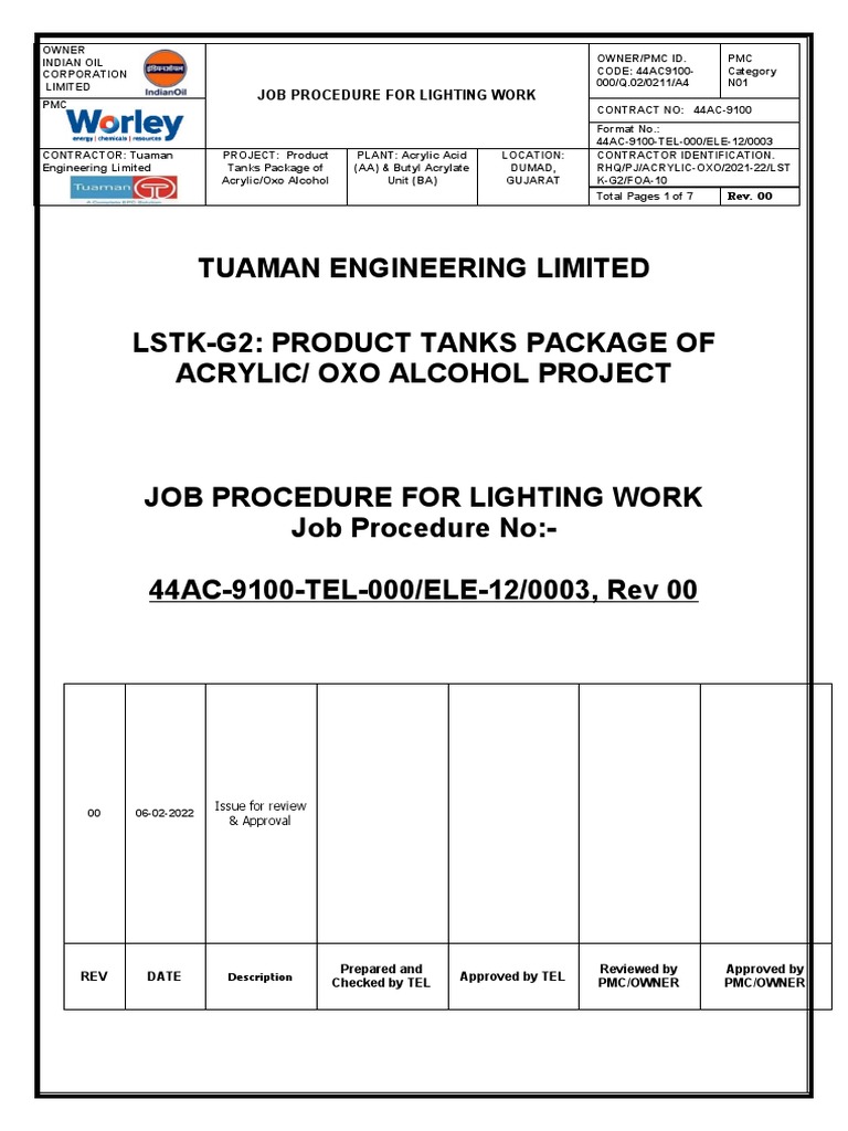 Job Procedure for Lighting Work in Gujarat | PDF | Ac Power Plugs And ...