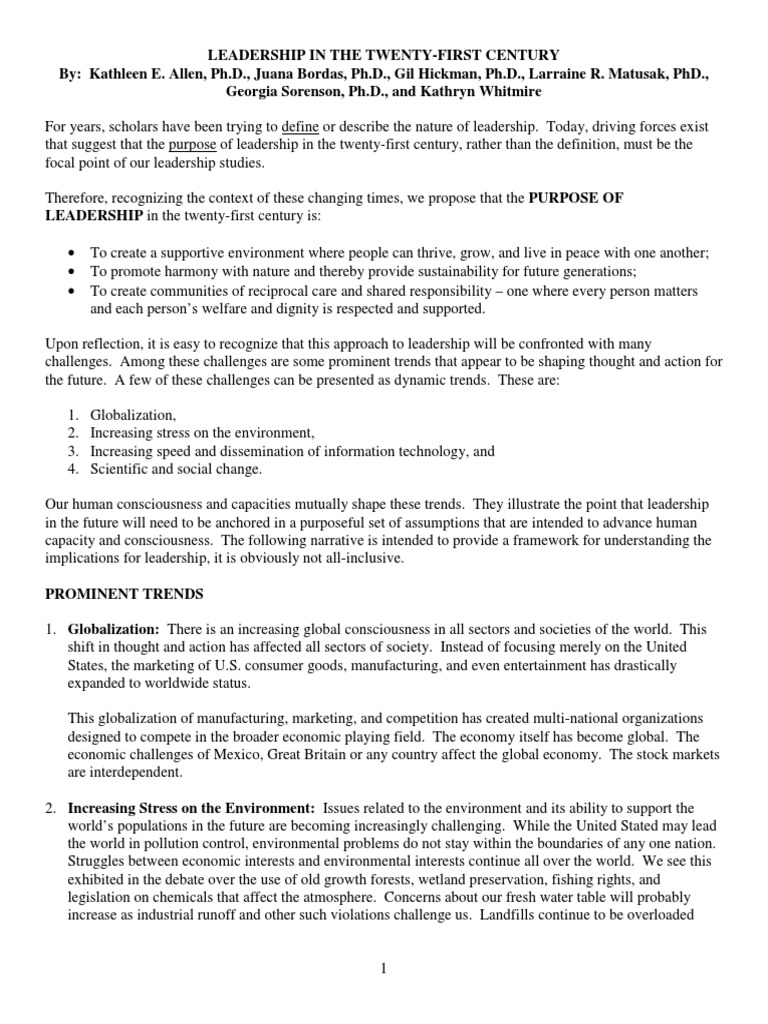 Leadership in The Twenty First Century PDF Social Science