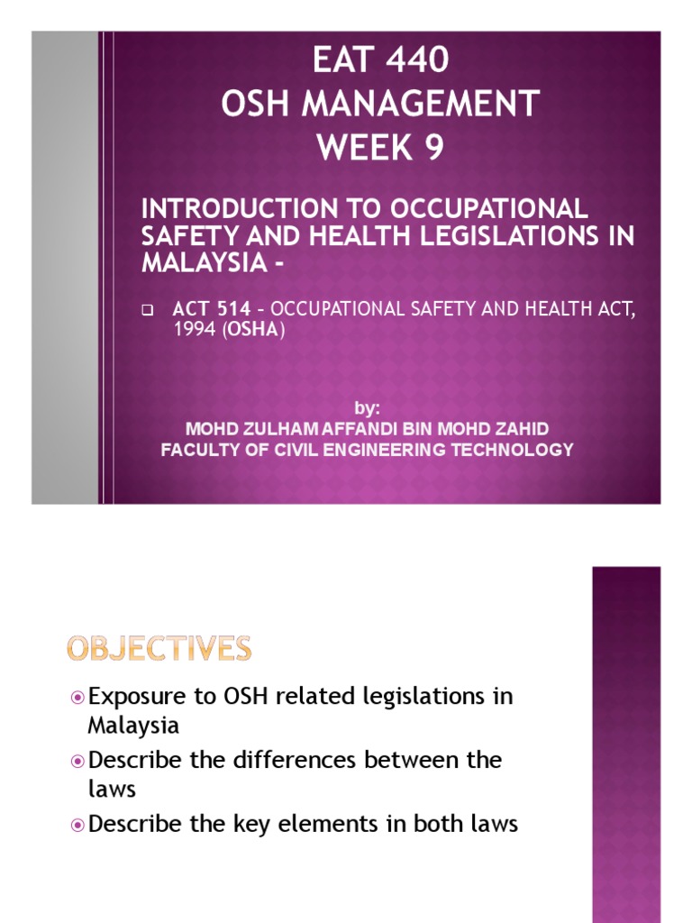 Overview of OSHA 1994 in Malaysia | PDF | Occupational Safety And ...