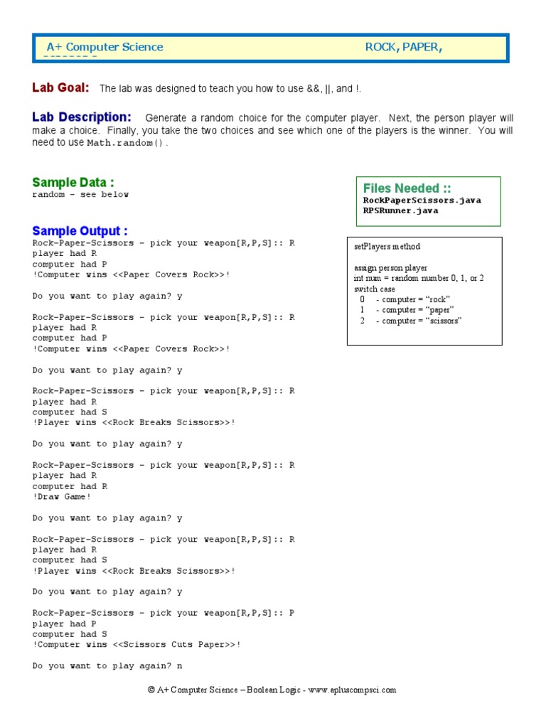 1.boolean Rock-Paper Scissors | PDF | Teaching Methods & Materials