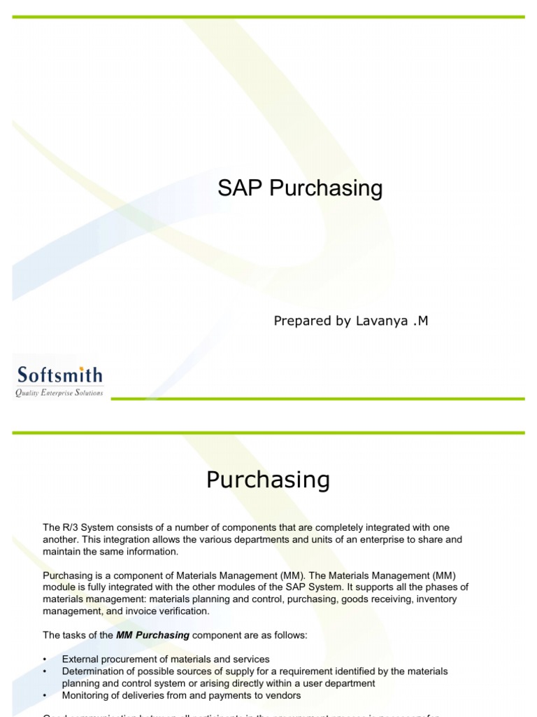 SAP Purchasing Module Overview | PDF | Production And Manufacturing ...