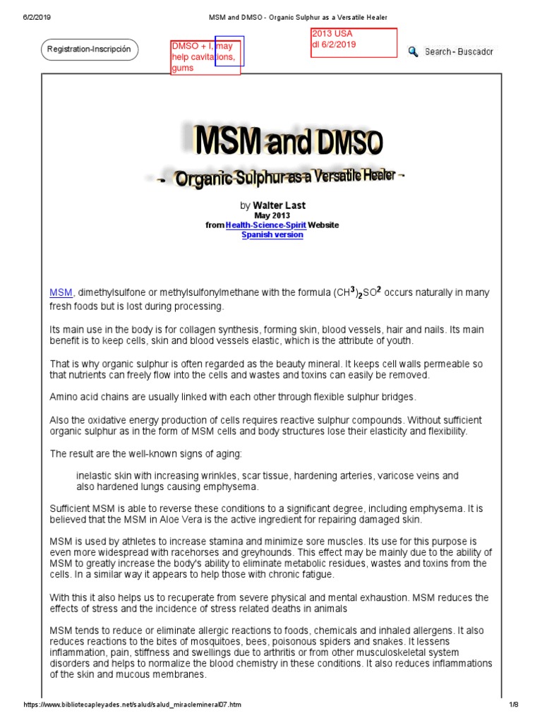 MSM and DMSO Organic Sulphur As A Versatile Healer PDF Dimethyl