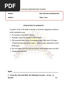 End of Year Grade 2 French Exam