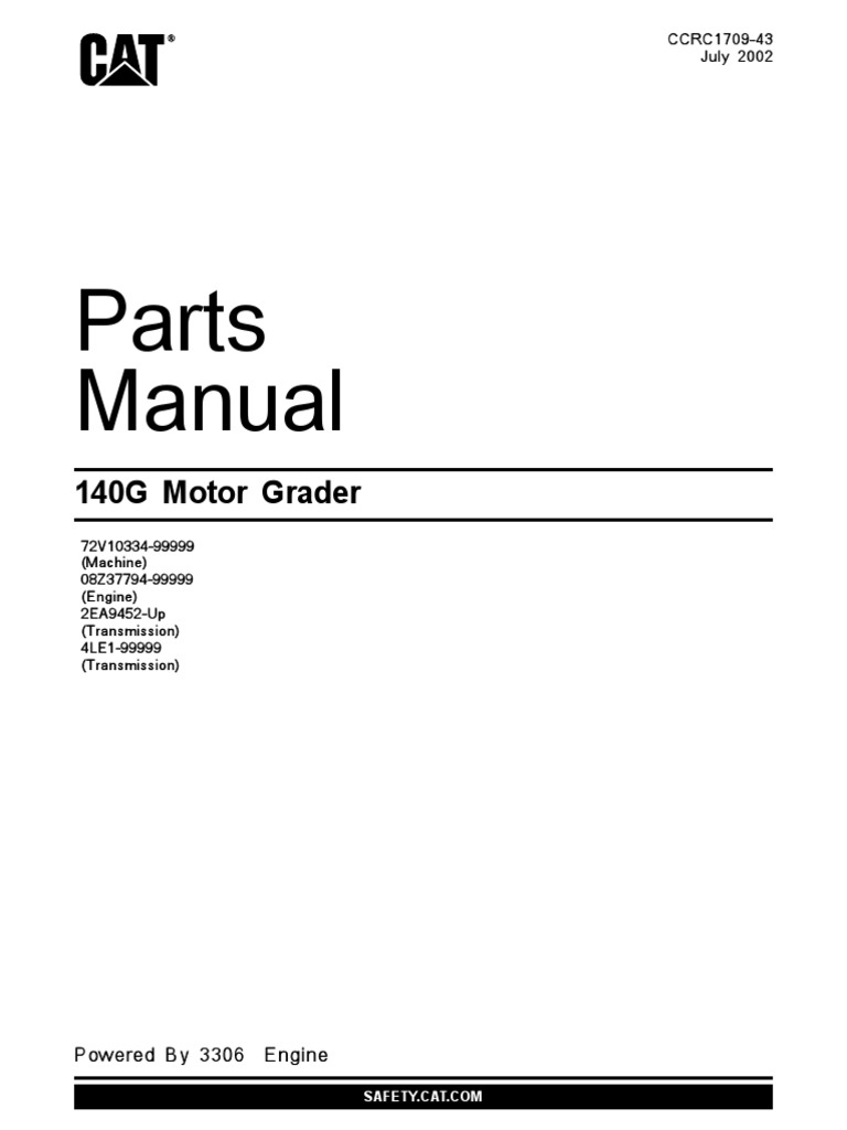 Parts Manual 140G Motor Grader PDF Belt (Mechanical