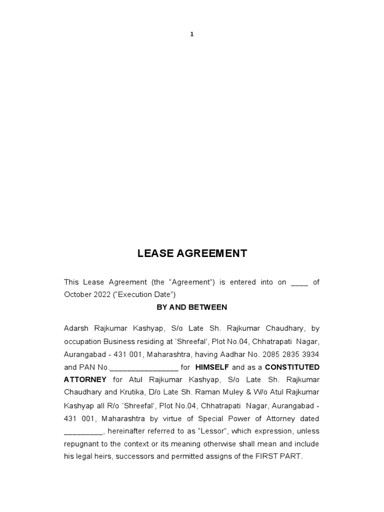 Draft Lease Rent Deed PDF Indemnity Lease