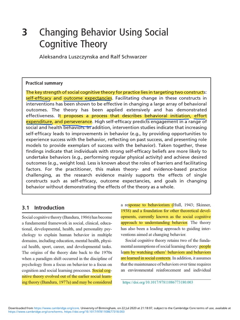 Changing Behavior Using Socialcognitive Theory 2020 | PDF | Self