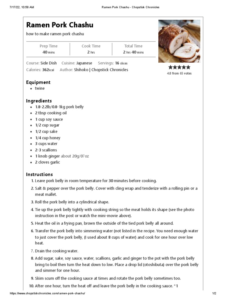 Ramen Pork Chashu - Chopstick Chronicles | PDF | Ramen | Cooking