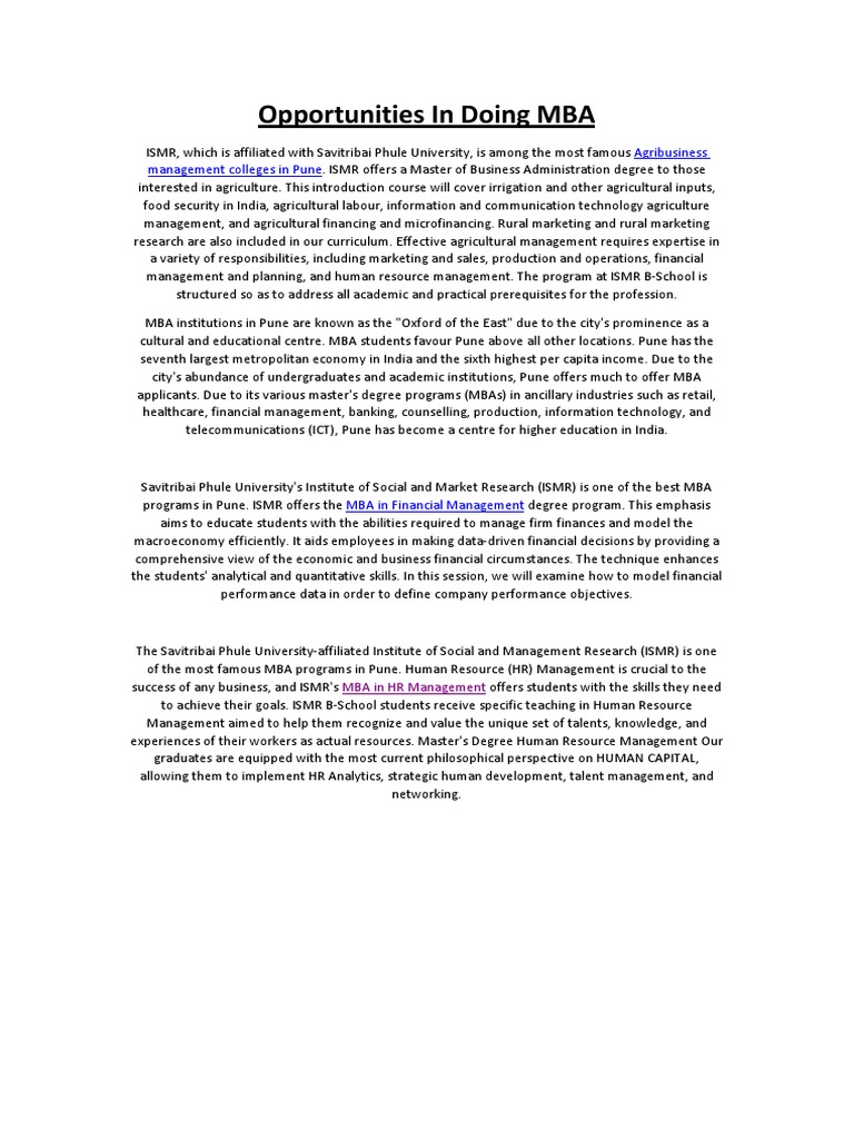 Opportunities in Doing MBA | PDF | Master Of Business Administration ...