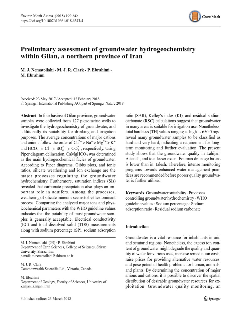 2018 Nematollahi Etal Preliminary Assessment of Groundwater Hy | PDF ...