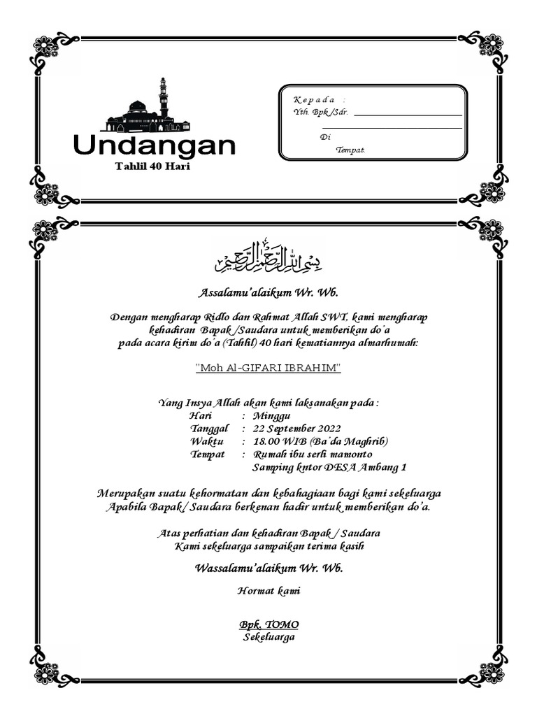 Undangan Tahlil 40 Hari | PDF