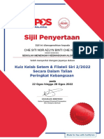 Certificate For "CHE SITI NOR AZLYN BINTI CH... " For "KUIZ KELAB SETEM & FILATELI... "