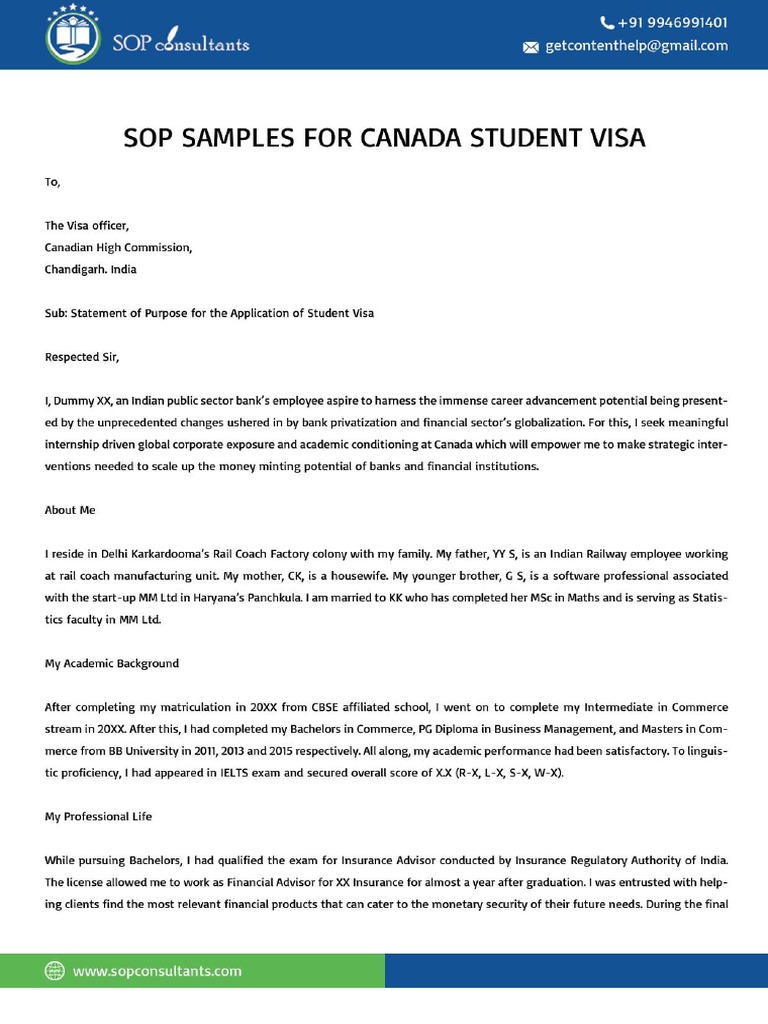 resume format for canada student visa
