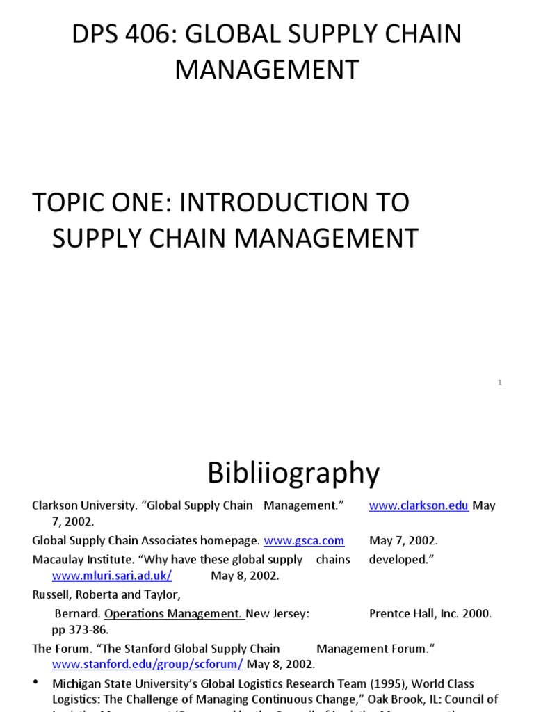 DPS 406 Global Supply Chain Management Notes 2011 PDF Supply Chain