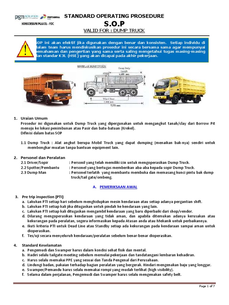 SOP Pengoperasian Dump Truck | PDF | Bisnis