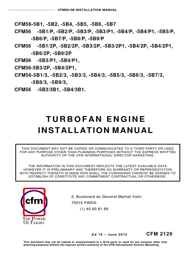 Cfm56 5b Installation Manual Cfm 2129 Issue18 2012 Pdf Jet Fuel