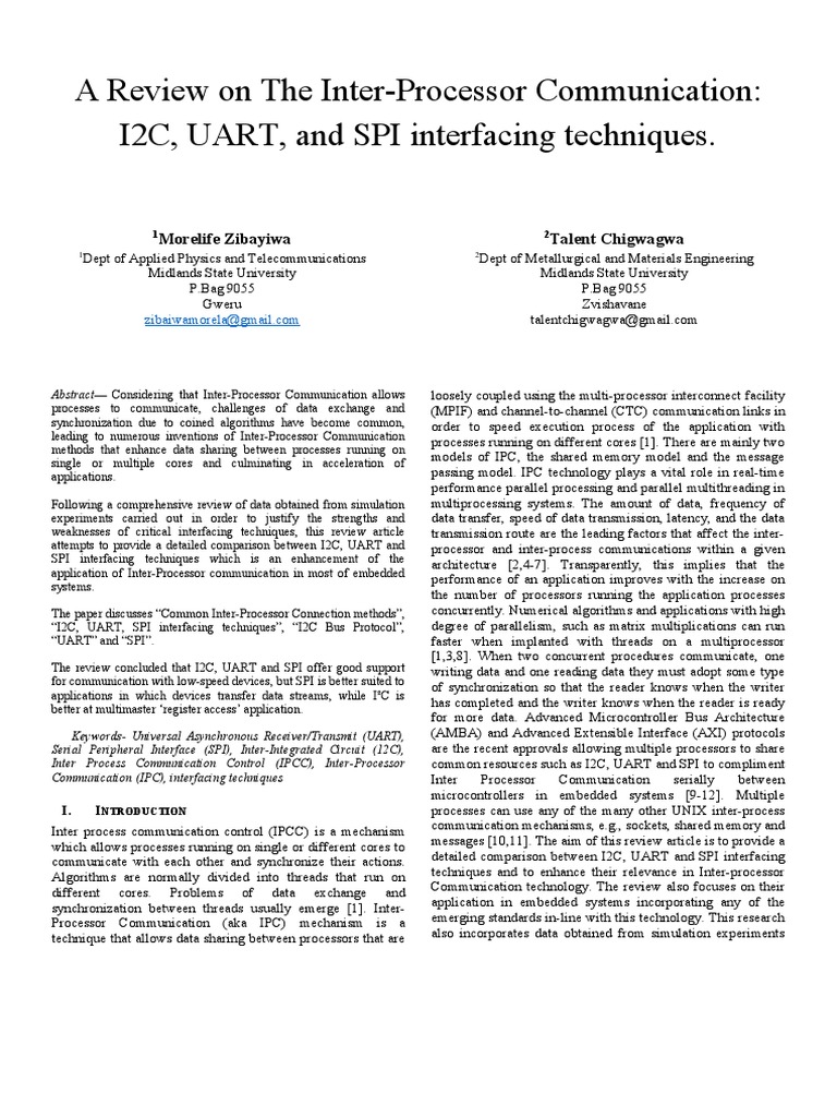 A review on the inter processor communicationi2c uart and spi