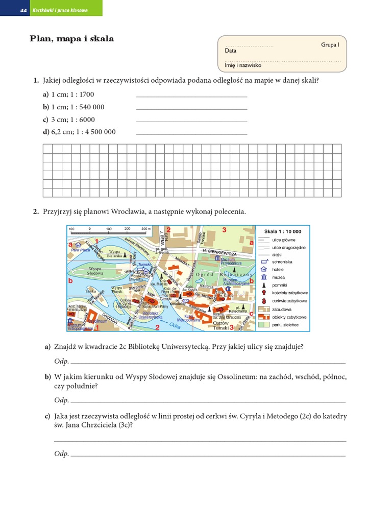 Skala I Plan Diagramy Klasa 4 Kartkowka Plan Mapa I Skala | PDF