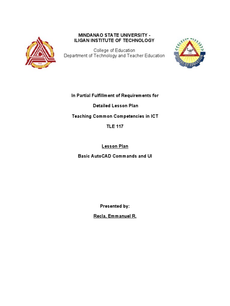 Basic AutoCAD Commands Lesson Plan | PDF | Lesson Plan | User Interface