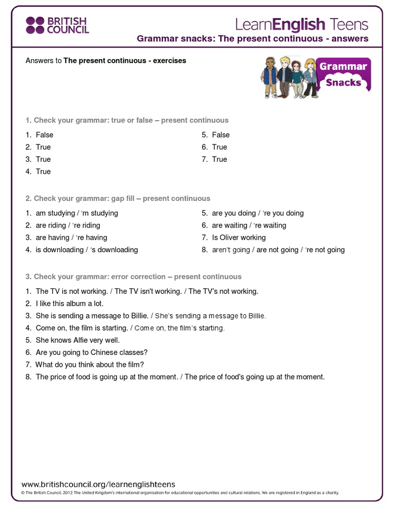 Gs Present Continuous - Answers | PDF