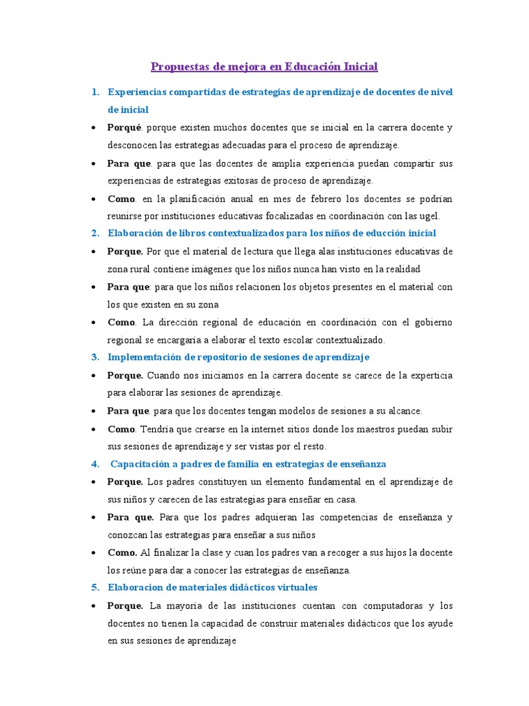 Propuestas de Mejora en Educacion Inicial | PDF | Método de enseñanza ...
