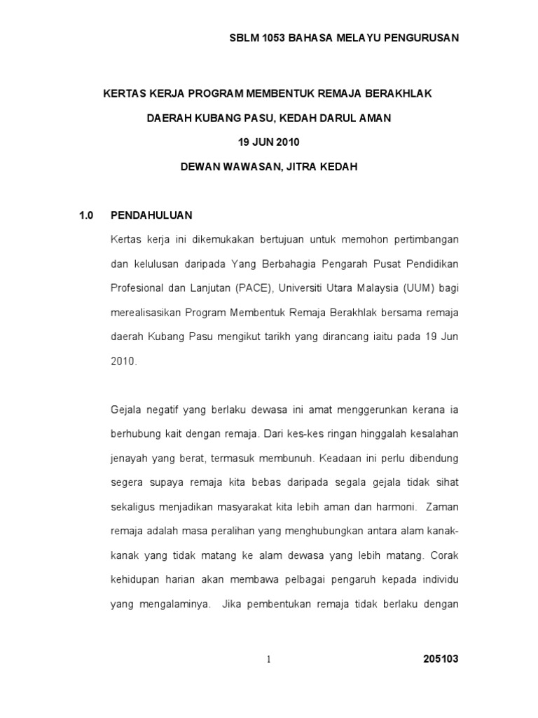 Kertas Kerja Program Membentuk Remaja Berakhlak Sblm 1053 Pdf