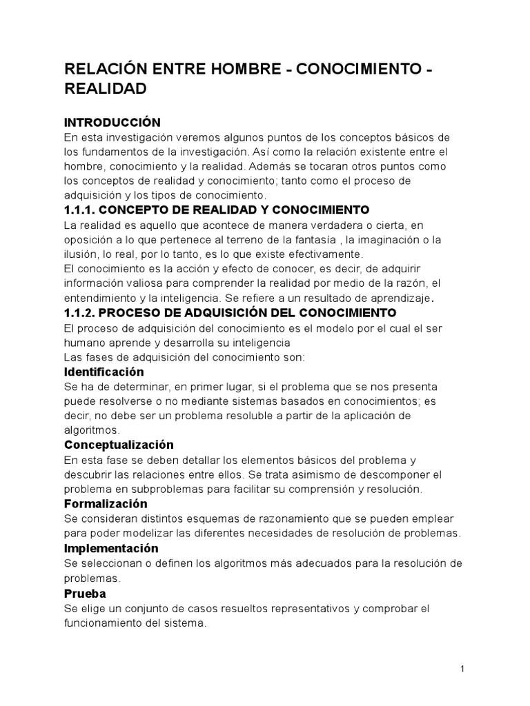 Hombre, conocimiento y realidad | PDF | Conocimiento | Realidad
