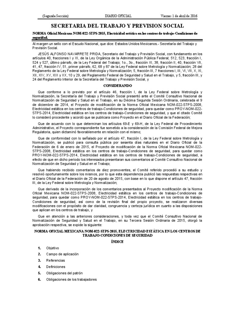 Norma NOM-022-STPS-2015 sobre Electricidad Estática | PDF | Descarga ...