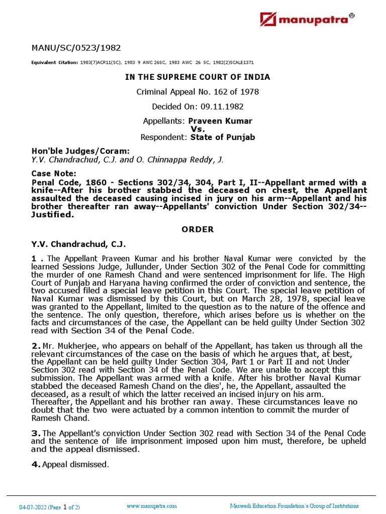 Praveen Kumar Vs State of Punjab 09111982 PDF