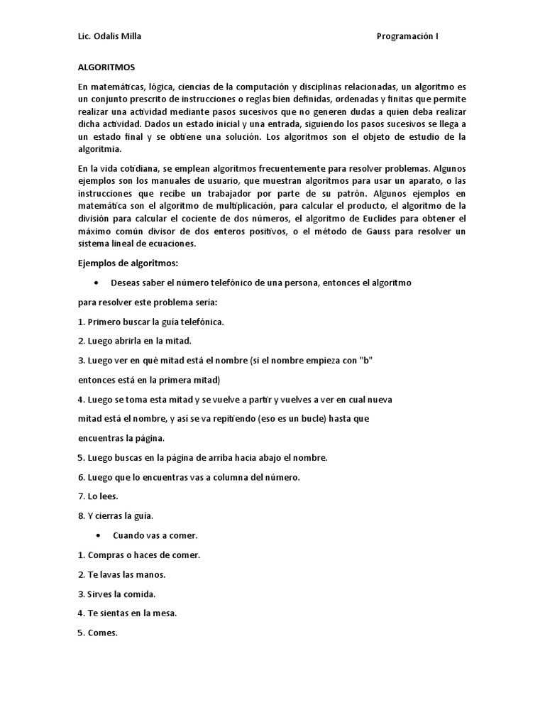 Ejemplos de Algoritmos en Informática | PDF | Algoritmos | Programación ...