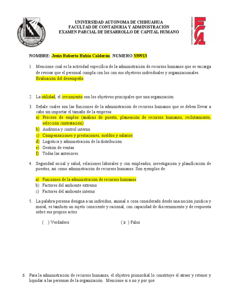 Examen de Desarrollo del Capital Humano | PDF | Gestión de recursos