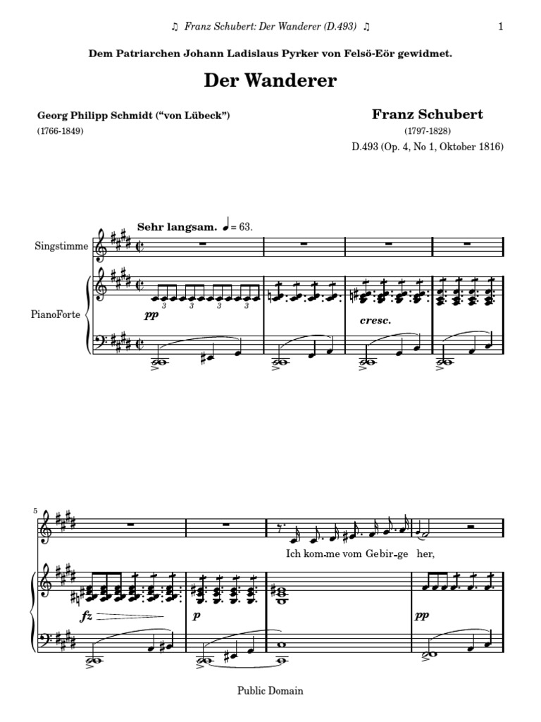 Schubert: Der Wanderer (D.493) Partition | PDF