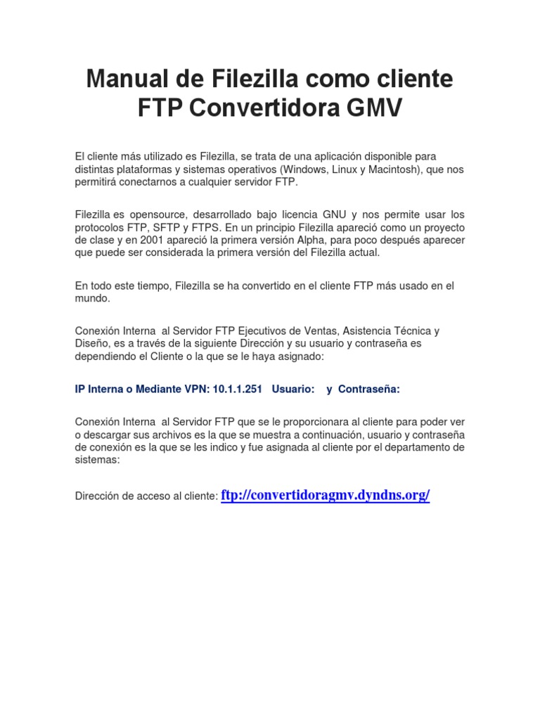 Manual de Filezilla Como Cliente FTP Convertidora GMV PDF Protocolo