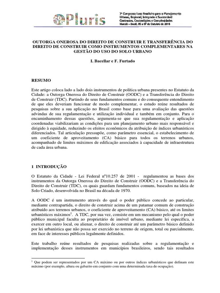 Onerosa Do Direito de Construir e Transferência Do Direito de Construir Como
