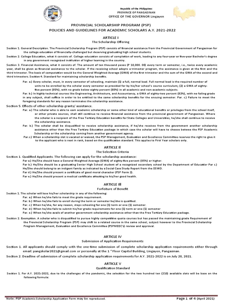 PSP Guidelines Download Free PDF Academic Term