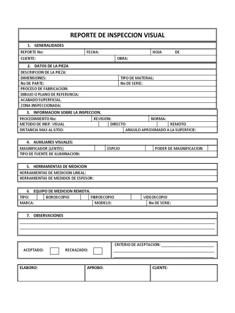 Formato De Inspeccion Visual