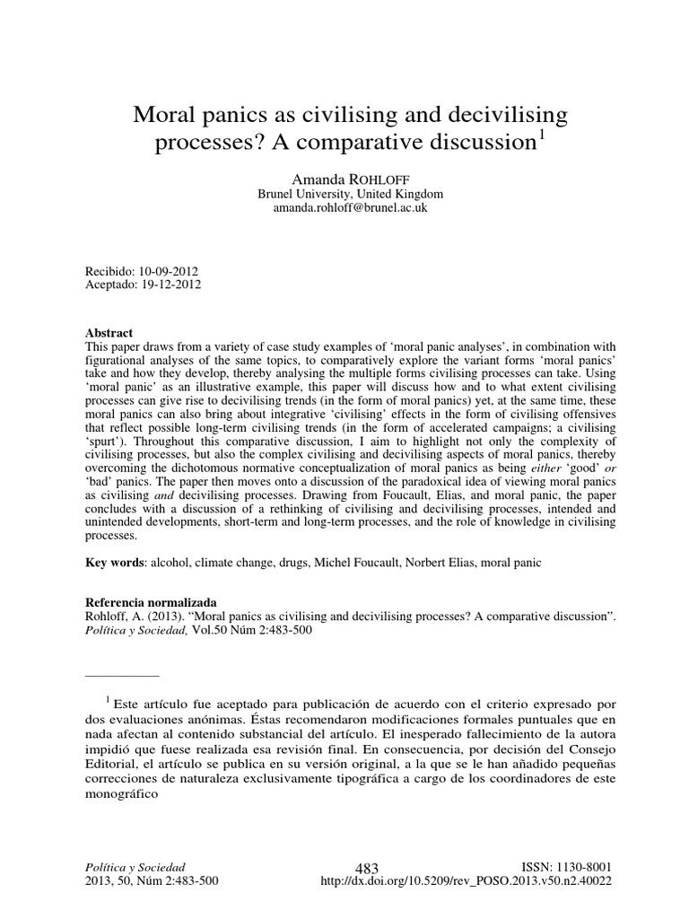 Moral Panics As Civilising and Decivilising Processes A Comparative