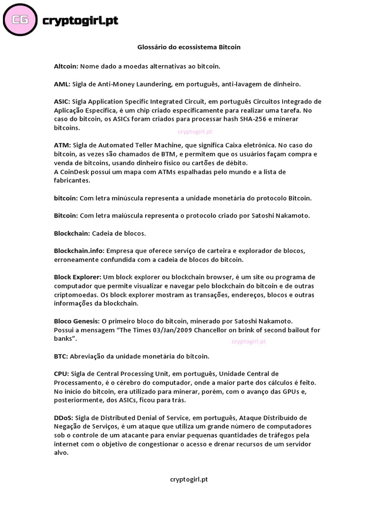 Glossário BTC | PDF | Bitcoin | Criptomoeda