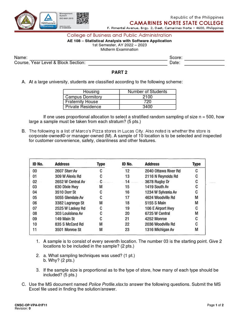 Midterm AE108 Practical 10-7-22 | PDF | Sampling (Statistics) | Computing