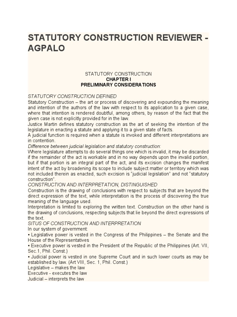 Agpalo Reviewer PDF Statutory Interpretation Bill (Law)