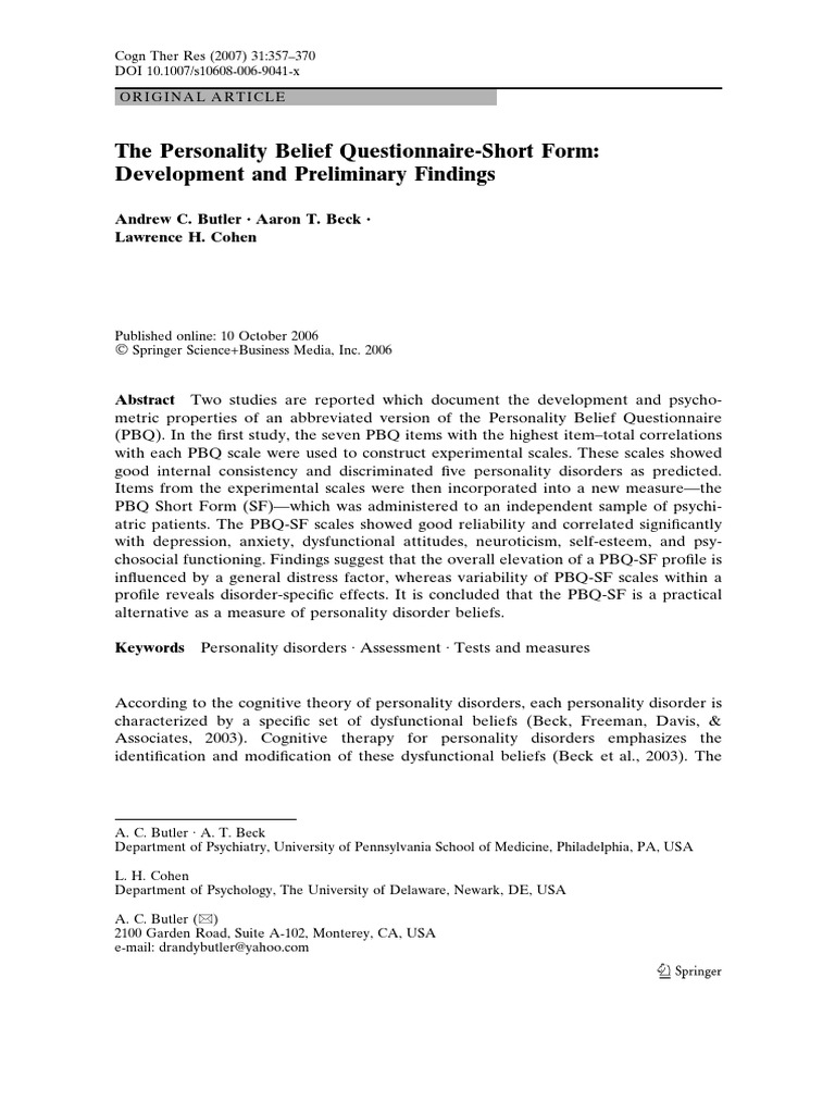 PBQ Short Form | PDF | Personality Disorder | Mental Disorder