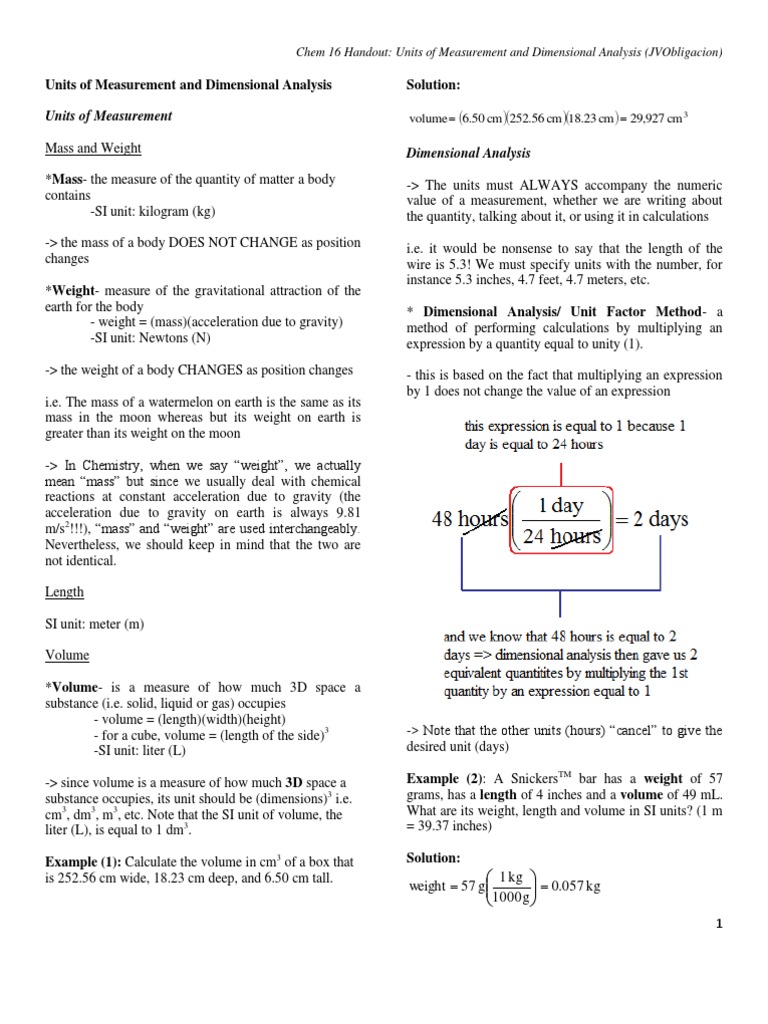 Units of Measurement and Dimensional Analysis | PDF | Density | Units ...