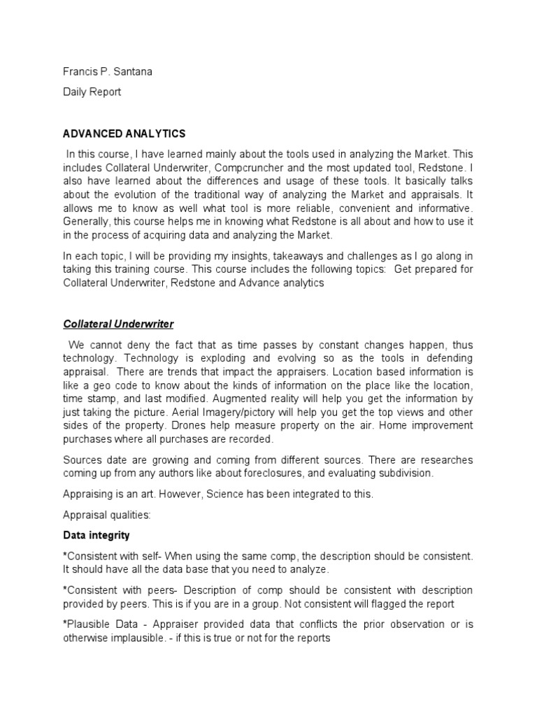 Report 2 PDF Real Estate Appraisal Analytics