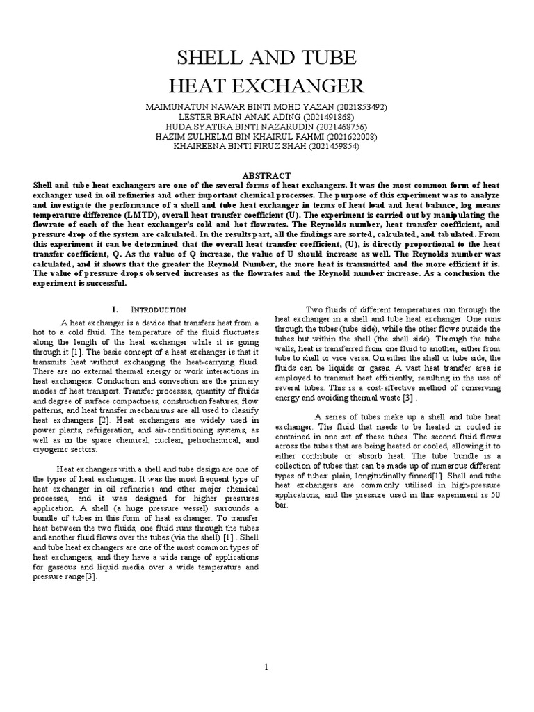 Lab 2 - Heat Exchanger - Manuscript | PDF | Heat Exchanger | Heat Transfer